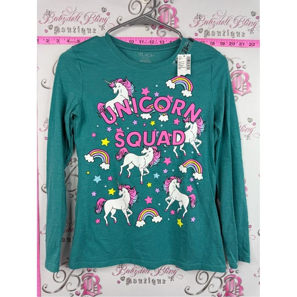 The Children's Place shirt Teal Unicorn Squad Long Sleeve Tee with Pink Accents